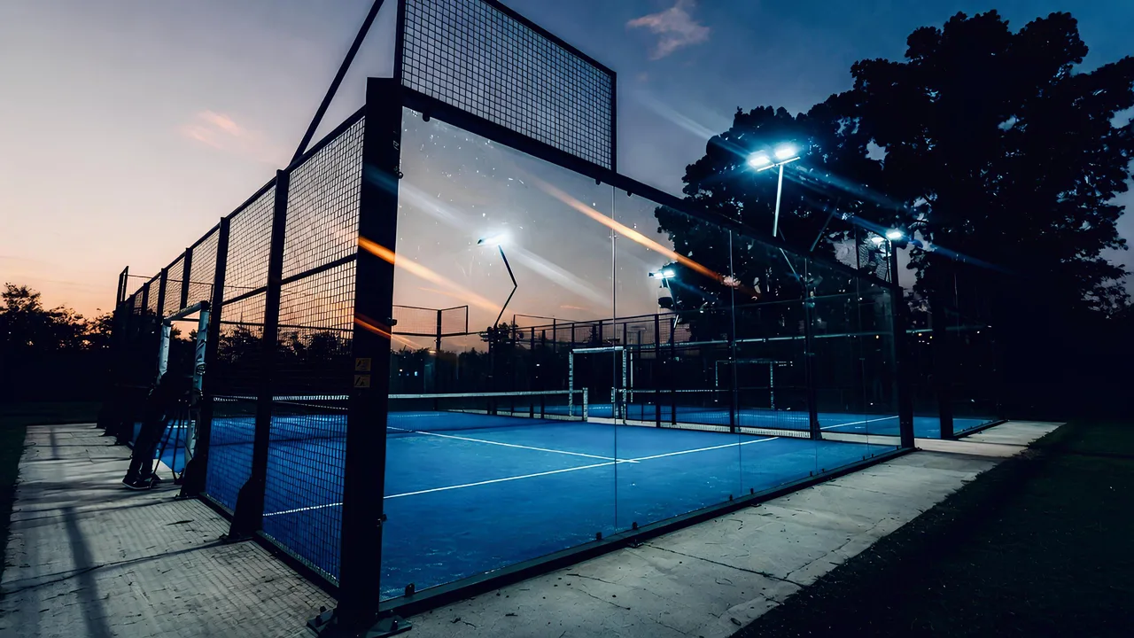 Padel Court bei Nacht mit professioneller Beleuchtung